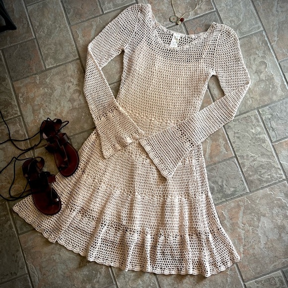 ⭐️BOGO FREE⭐️ FREE PEOPLE Belle Crochet Y2K Boho Dress - Picture 1 of 12